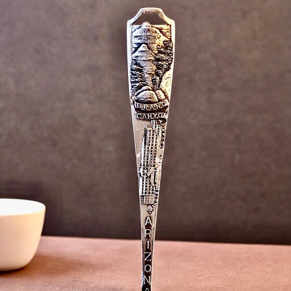 Grand Canyon Arizona Vtg Sterling Silver Souvenir Spoon FRONT + BACK Scenes - Picture 11 of 12